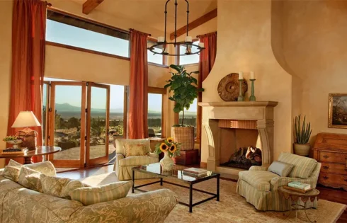 Modern Tuscan Living Room Sets with Stone and Wood Finishes